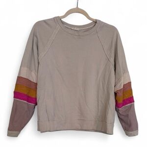 Easel Mineral Wash Striped Sleeve Terry Sweatshirt​